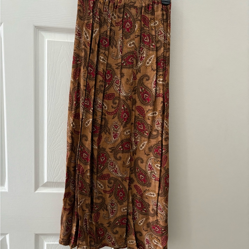 Petite Sophisticate Brown Paisley A-Line Skirt with Red Accents